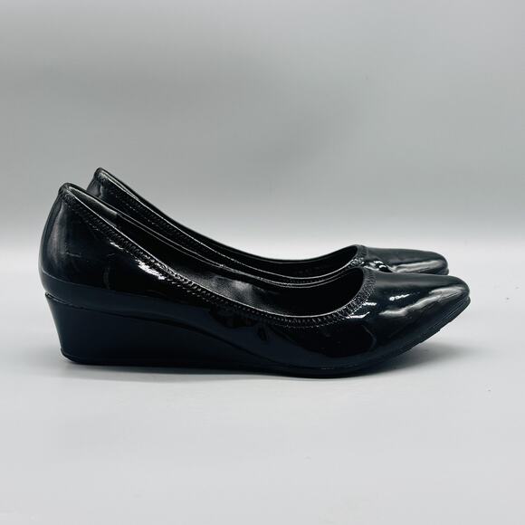 Cole Haan Shoes Women 6 Black Patent Tali Lux Wedge Pumps Slip On Work Point Toe - Picture 1 of 11